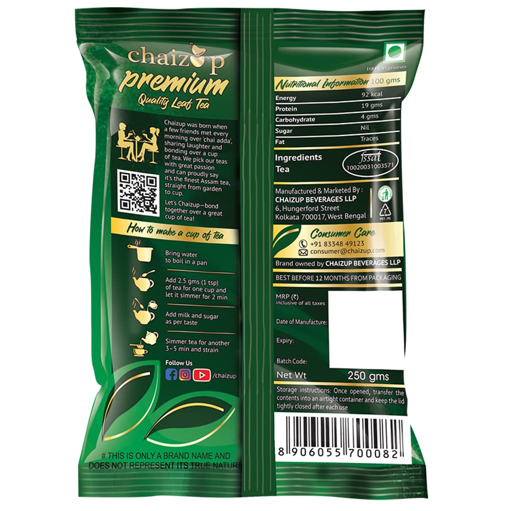 Chaizup Premium CTC Quality Leaf Tea - 250gm, 8.8 Ounce | Loose Leaf Blend For Authentic Flavors & Perfect Brew - Hand Picked Long Tea Leaves | Low Caffeine Chaizup Premium CTC Quality Leaf Tea - 250gm, 8.8 Ounce | Loose Leaf Blend For Authentic Flavors & Perfect Brew - Hand Picked Long Tea Leaves | Low Caffeine
