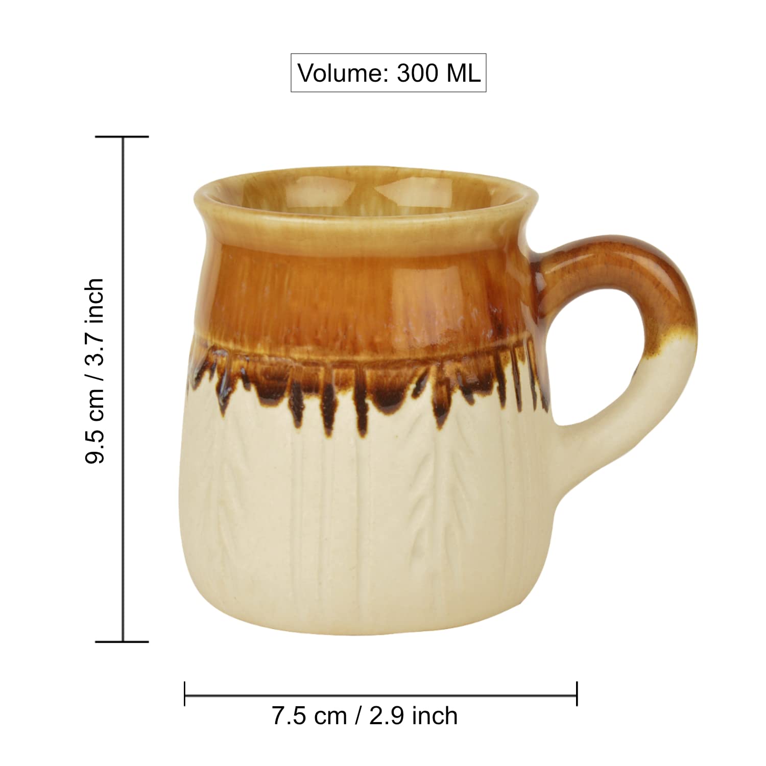 Hand Painted Ceramic Coffee Mugs Set Of 2 - Beige & Brown, 300ml Each | Milk Mugs - Chai Cups - Tea Cups & Mugs Hand Painted Ceramic Coffee Mugs Set Of 2 - Beige & Brown, 300ml Each | Milk Mugs - Chai Cups - Tea Cups & Mugs