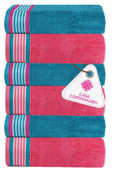 Casa Copenhagen Germany Design He & She Collection 100% Cotton Hand Towel 740 Gsm (Teal & Pink)- 6 Pcs