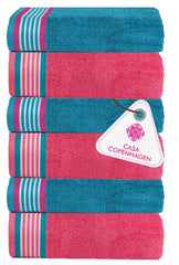 Casa Copenhagen Germany Design He & She Collection 100% Cotton Hand Towel 740 Gsm (Teal & Pink)- 6 Pcs