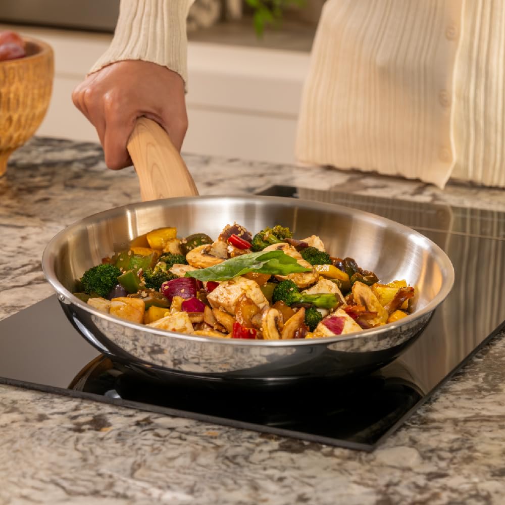 Timber Stainless Steel Triply Frypan With Glass Lid - 24 Cm, 1.8 Liters | Wood Finished Handle - Gas & Induction Base | 7 Yrs Warranty Timber Stainless Steel Triply Frypan With Glass Lid - 24 Cm, 1.8 Liters | Wood Finished Handle - Gas & Induction Base | 7 Yrs Warranty