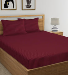 Elastic Fitted Bedsheet For Double Bed With Two Pillow Covers | King Size - 72 X 78 Inches, Wine | Durable & Soft Fabric Offers Comfort