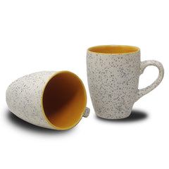 Handcrafted White Spotted Matte Finish Ceramic Coffee Mug Set Of 2 - 300ml Each | Ceramic Mugs For Coffee, Tea, Milk - Microwave Safe & Dishwasher Safe