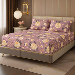 Cotton Elastic Fitted Double Bedsheets King Size With 2 Pillow Covers - 72x78+10 Inches, Mistyrose | Luxurious Softness & Breathable Comfort Crafted Bedsheet