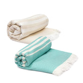 Mush Bamboo Turkish Towel 280 Gsm | 100% Bamboo Ultra Soft, Absorbent & Quick Dry Towel For Bath, Beach, Pool, Travel, Spa And Yoga (Aqua & Beige)