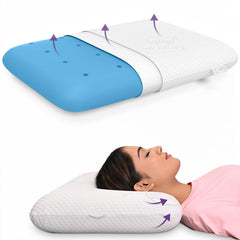 Cool Gel Memory Foam Pillow For Neck & Shoulder Pain, White, Standard Size - 22 X 15 X 4 Inches | Removable Zipper Cover, Portable, Cooling, Lightweight, Adjustable - Pack Of 1