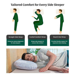 Memory Foam Orthopedic Pillow, Multi Position, Special Side Curve Bed Pillow - 24 L X 17 W X 4.5 H Inch | Pillow For Sleeping & Neck Pain Relief | Washable Zippered Cover, Adjustable Pillow