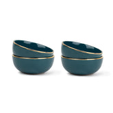 Ceramic Bowl Set Of 4 Pieces For Snacks - 330ml Each, Teal Gold | Maggie Bowl, Noodle Bowl With Glossy Finish - Premium Stoneware | Microwave Safe & Dishwasher Safe