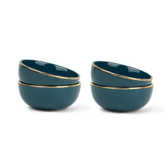 Ceramic Bowl Set Of 4 Pieces For Snacks - 330ml Each, Teal Gold | Maggie Bowl, Noodle Bowl With Glossy Finish - Premium Stoneware | Microwave Safe & Dishwasher Safe