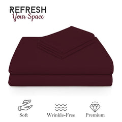 Queen Size Solid Plain Bedsheet Set Includes 2 Pillow Covers - 90 X 95 Inches, Wine | Exceptional Softness & Breathability | Premium Microfiber Material