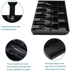 Abs Plastic Cash Drawer, 5 Cash & 4 Coin Organizer For Supermarket, Plastic, 40 X 3.5 X 24.4 Cm, Colour - Black, Special Feature - Waterproof