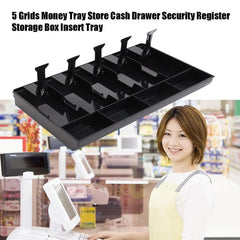 5 Slot Case Drawer, Counter Case Plastic Case Cash Register Box Cashier Coin Drawer Box Cash Drawer Tray 40.4x24.5x3.6cm/15.91x9.65x1.42inch, Colour - Black