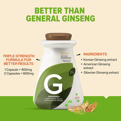 Myfitfuel Ginseng+ Triple Strength Ginseng With Korean, American & Siberian Ginseng, 400mg | 180 Capsules 200gm 0.4lbs