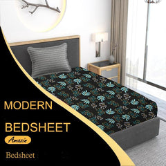 Floral Print Cotton 1 Single Bedsheet With 1 Pillow Cover - 60 X 90 Inches, Black & Grey | Soft & Breathable Fabric, Skin-Friendly Bed Sheet For All Seasons