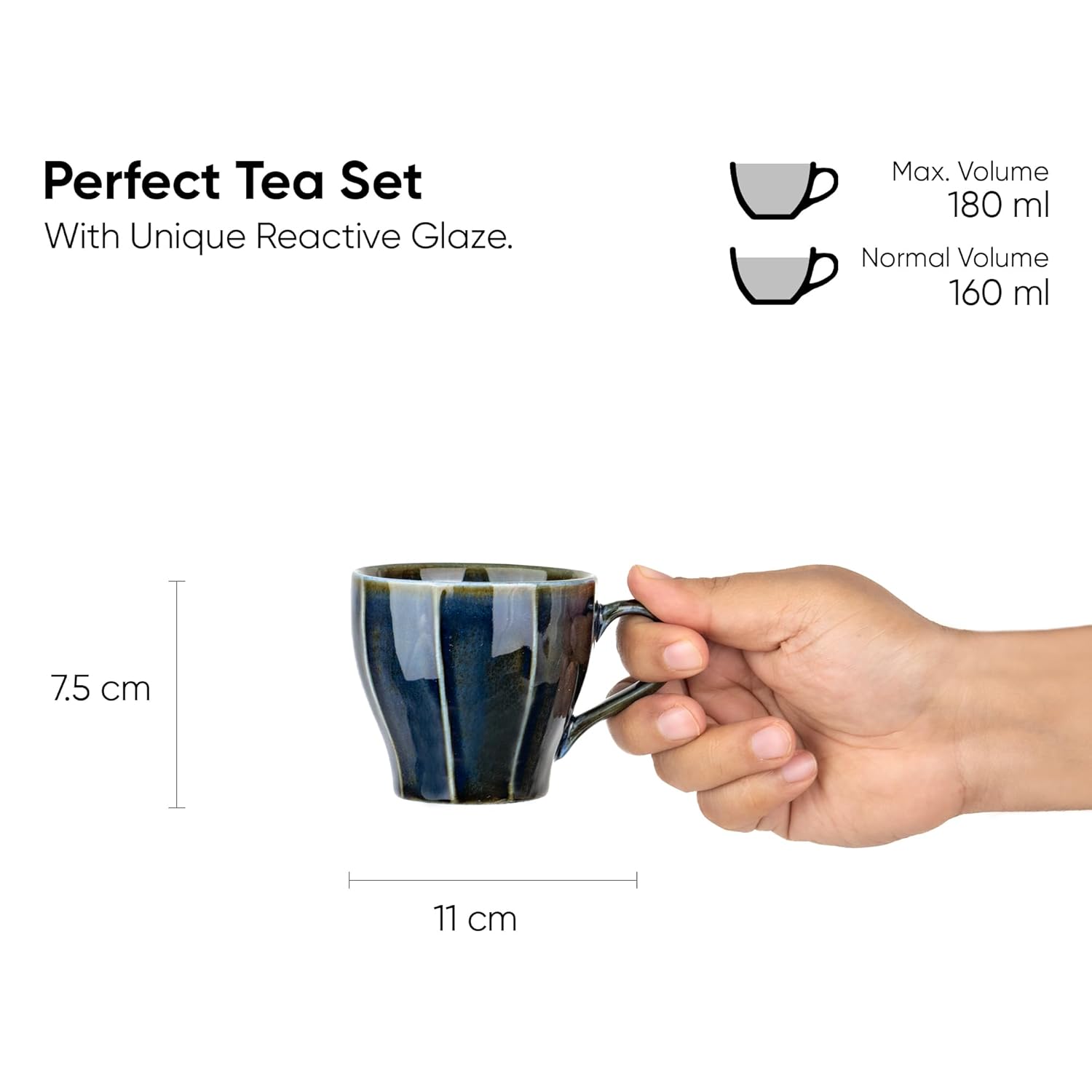 Ceramic Line Cup & Saucer Set Of 6 - Blue Green, 180ml Each | Cup Saucer Set - 6 Cups + 6 Saucers | Glossy Finish Tea Set - Ceramic Tea Cup & Saucer Set Ceramic Line Cup & Saucer Set Of 6 - Blue Green, 180ml Each | Cup Saucer Set - 6 Cups + 6 Saucers | Glossy Finish Tea Set - Ceramic Tea Cup & Saucer Set