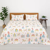 Little Princess Design Single Bedsheet With 2 Pillow Covers - Fun & Colorful Sheet Set For Girls & Kids Room | Size - 60 X 90 Inches, White