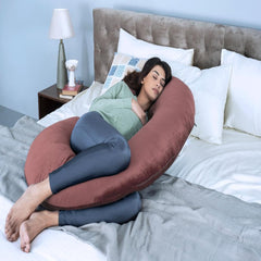 Pregnancy & Nursing Pillow Combo, C Shape Maternity Pillow For Sleeping - Dark Pink | 5 In 1 Multipurpose Use, Nursing Pillow | For Breastfeeding With Cotton Removable Cover, Adjustable Strap