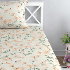Printed Single Bedsheet With 1 Pillow Cover - 60 X 90 Inches, Beige & Green | Soft, Durable, Ideal For Bedroom Decoration | Suitable For Warmer Seasons