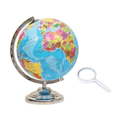 Educational 8 Inch Rotating World Globe With Chrome Finish Arc & Base, World Globe For Home Decor, Office Decor & Gifting For Students Learning, Pack Of 1