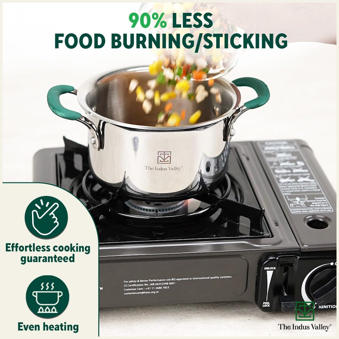 Triply Stainless Steel Cookware Set + Free Wooden Chopping Board | Kadai 23.4cm, 2.7 Liters + Stock Pot 16.7cm, 1.4 Liters - Pack Of 3 | Induction Friendly, Nonstick 3-Layer Body, 100% Pure & Toxin-Free Triply Stainless Steel Cookware Set + Free Wooden Chopping Board | Kadai 23.4cm, 2.7 Liters + Stock Pot 16.7cm, 1.4 Liters - Pack Of 3 | Induction Friendly, Nonstick 3-Layer Body, 100% Pure & Toxin-Free
