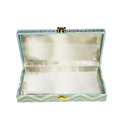 Elegant Winter Frost Bloom Floral Design Gold Print Velvet Touch Mgi Floral Decorative Box, Wedding Fancy Shagun Cash Box, Jewellery Box, Money Box, Gaddi Box, Colour - Blue
