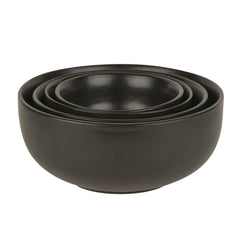 Studio Pottery Handcrafted Dinner Serving Bowl Set Of 4 - 1200ml, 650ml, 450ml & 250ml, Black | Dinner Serving Donga Set - Stackable Kitchen Bowl Set