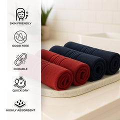Akiko Home 100% Cotton Essential Series Face Towel 600 Gsm | Soft Absorbent & Durable Washcloth For Men & Women, Compact Travel Towel -Pack Of 4 (Maroon & Navy)