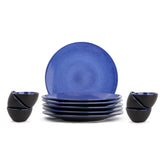 Ceramic Dinner Set Of 12 Pcs, Blue Reactive | Crockery Set For Dining Table - Dining Sets Crockery Items | Glossy Finish - 6 Dinner Plates+ 6 Veg Bowls, 220ml Each