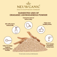 Neuwganic Organic Ashwagandha Powder (Root) India Organic & Usda Organic Certified, Ashwagandha Churna - Important For Vitality & Strength | 500gm 1.1lbs