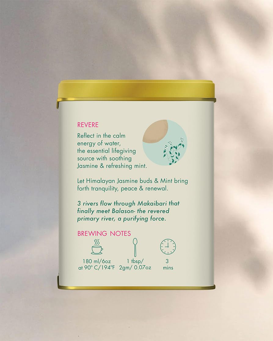 Makaibari Festive Edition Revere - Jasmine & Mint Loose Leaf Green Tea - 100gm Tin Caddy, 3.5 Ounce | USDA Certified Premium Tea - Low Caffeine Green Tea | Anti-Oxidants, Immunity Booster Makaibari Festive Edition Revere - Jasmine & Mint Loose Leaf Green Tea - 100gm Tin Caddy, 3.5 Ounce | USDA Certified Premium Tea - Low Caffeine Green Tea | Anti-Oxidants, Immunity Booster