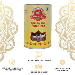 Organic Desi Cow Ghee By Gavyratan | High In Protein Fiber Healthy Desi Ghee Helps Moisturize Dry Skin & Hair | (5 Litr) 169.0 Ounce | Tin Pack