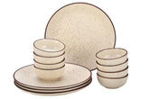 Handcrafted Ceramic Stoneware Dinner Set - Pack Of 12 Pcs, Beige Speckled | 4 Dinner Plates, 10.6 Inch Each + 8 Small Dinner Bowl, 170ml Each - Microwave & Dishwasher Safe