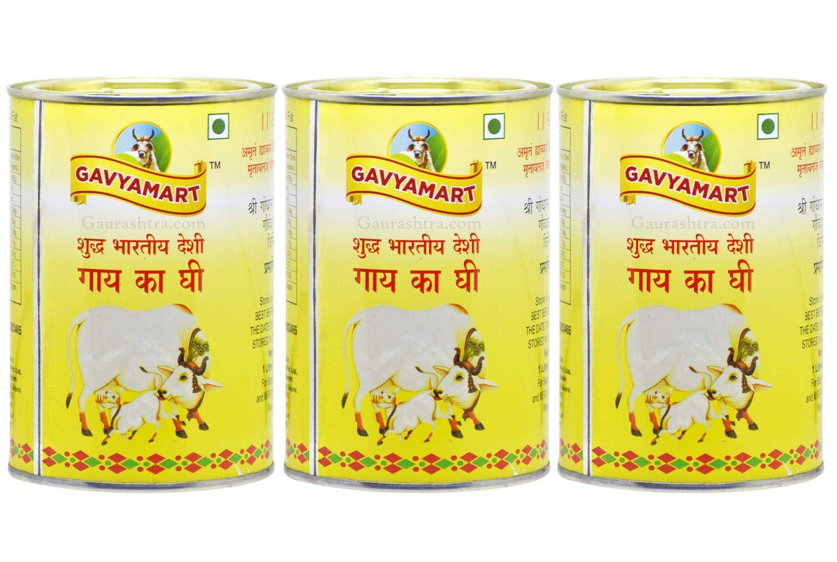 100% Pure Indian A2 Cow Ghee By Gavyamart | Rich In Healthy Fat Nutrients Desi Cow Ghee Perfect For Bones Health | 3 Litr (1 Litr * 3) 101.4 Ounce | Tin Pack