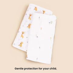 Haber Traditional Baby Muslin Bath Towel 160 Gsm | Organic Indian Cotton 4 Layer, Eco-Conscious & Safe Printed Cloth (Forest & Giraffe)- Pack Of 2