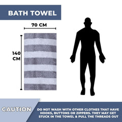 Mjn Microfiber Bath Towels Strip 310 Gsm | Extra Soft Plush & Quick Dry High Absorbency Large Size Towels For Bathing (Grey Line)