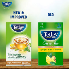 Tetley Ginger, Mint & Lemon Green Tea - 25 Tea Bags Envelopes | Immune With Added Vitamin C - Rich In Antioxidants, Low Caffeine