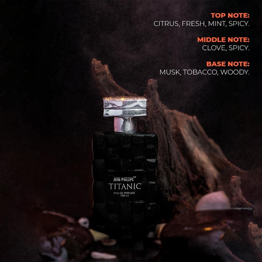 John Phillips Dark Code 100ml 3.4 Fl.oz. & Titanic Eau De Perfumes 60ml 2 Fl.oz. | Combo Of 2 | For Unisex John Phillips Dark Code 100ml 3.4 Fl.oz. & Titanic Eau De Perfumes 60ml 2 Fl.oz. | Combo Of 2 | For Unisex