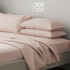 100% Cotton Plain Bedsheet Set With 4 Pillow Covers - 108 X 108 Inches, Pink | 300 Thread Count - Gift For Weddings Or Anniversary King Size Bedsheet