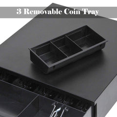 Metal 5 Bills & 3 Removable Coin Slots With Rj11 Interface Cable Automatic Cash Drawer Box For Shopping Mall, Shops, Colour - Black