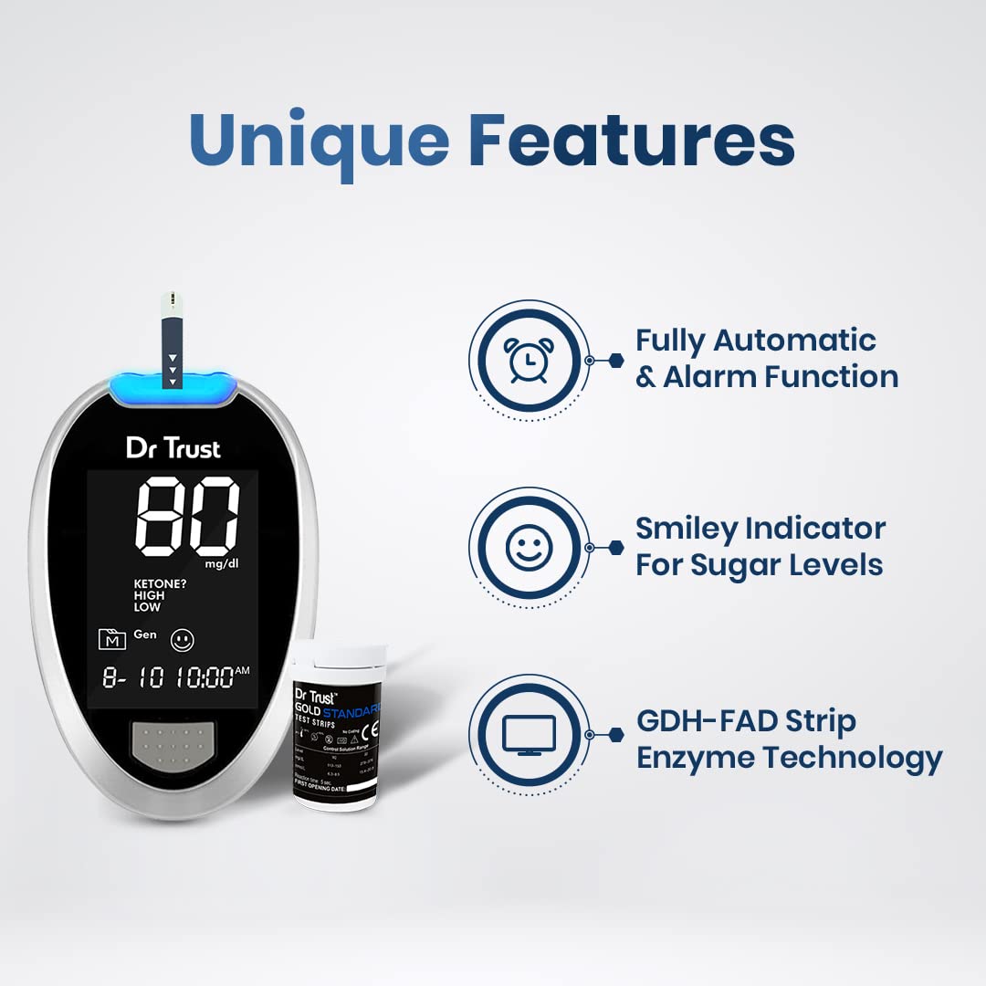 Dr Trust Fully Automatic Blood Sugar Testing Glucometer Machine With 10 Strips - Black Dr Trust Fully Automatic Blood Sugar Testing Glucometer Machine With 10 Strips - Black