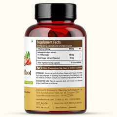 Rooted Ashwagandha Root Capsules 5% Withanolides, Pure Extract, Supports Stress, Anxiety Relief, Energy & Immunity 500mg | 60 Veg Tablets 100gm 0.2lbs