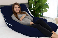 Premium Multipurpose Microfiber Pregnancy Pillow For Pregnant Women - Navy Blue | 100% Cotton, Zippered Cover, Lightweight, Removable Cover, Full Body Pillow, Soft Pillow - Pack Of 1