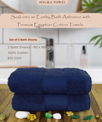 Rangoli Soft Absorbent Durable Towels Earthly Egyption Cotton Plush Oversized Large Size Bath Towel 1200 Gsm (Navy Blue)- Pack Of 2