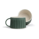 Ceramic Line Cappuccino Cup Set Of 2 - Rustic Green, 300ml Each | Coffee Cup With Matte Finish - Large Cup For Coffee - Ceramic Cup | Premium Stoneware Coffee Cup | Microwave Safe & Dishwasher Safe