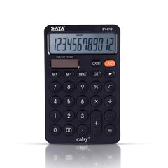 Saya 12-digit Desktop Calculator | Dual Power: Solar & Battery | Ergonomic Comfort Design | Large Display | Ideal For Office & School Use | 3-year Warranty | Reliable & Durable - Black.