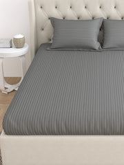 King Size Fitted Bedsheet With 2 Pillow Cover - 72 X 78 Inches, Grey | Super Soft Premium Brushed Glace Cotton Bedsheet, Breathable & Wrinkle Free