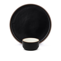 Large Round Ceramic Serving Platter, Black - 1 Platter + 1 Dip Bowl, 75ml Modern Series | Big Serving Plate Set With Matte Finish - Platters Serving Set | Microwave Safe & Dishwasher Safe