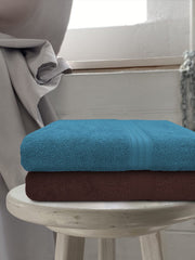 Sassoon Anatolia 100% Cotton Xl Bath Towel 1000 Gsm | Extra Soft, Quick Drying & Super Absorbent Bath Towel (Teal & Cocoa) - 2 Piece