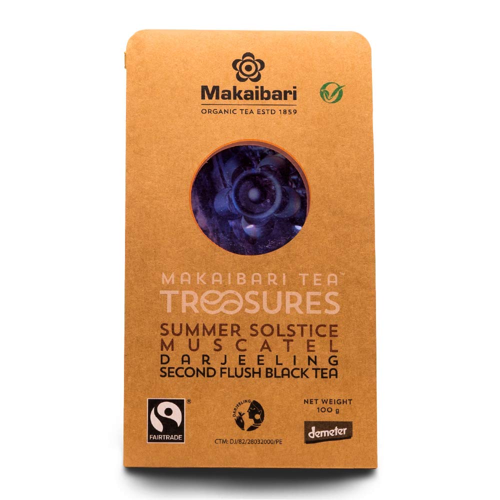 Makaibari Tea Treasures Summer Solstice Muscatel Darjeeling Black Tea - 100gm, 3.5 Ounce | Second Flush Whole Leaf Black Tea - USDA Certified Premium Black Tea | Low Caffeine