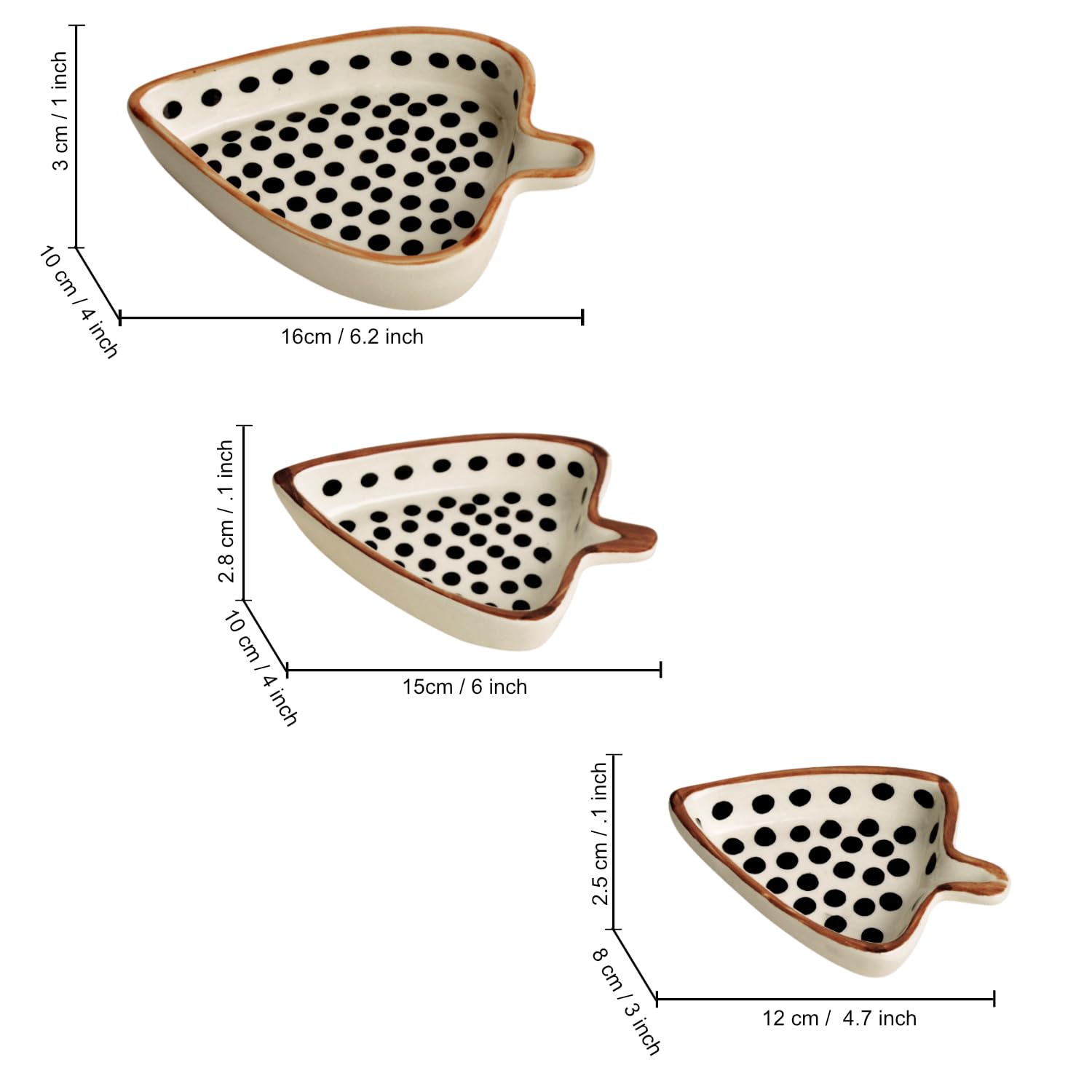 Leaf Shaped Hand Painted Ceramic Glossy Tray - Set Of 3, White, Black Dots | For Serving Cookies, Dry Fruits, Sweets & Snacks, Length – 16 Cm, 15 Cm & 12 Cm | Small Platter Set Leaf Shaped Hand Painted Ceramic Glossy Tray - Set Of 3, White, Black Dots | For Serving Cookies, Dry Fruits, Sweets & Snacks, Length – 16 Cm, 15 Cm & 12 Cm | Small Platter Set